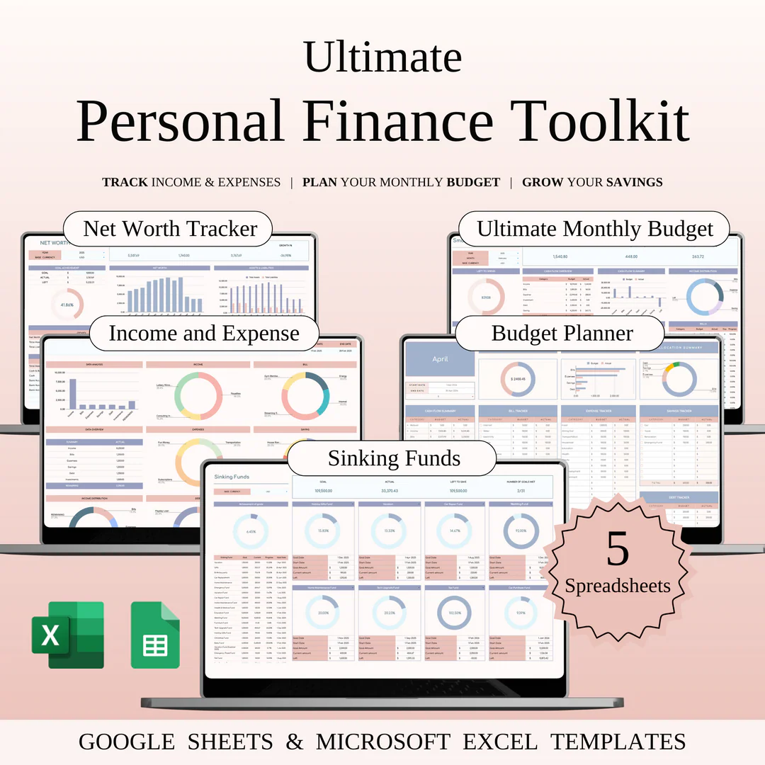Ultimate Personal Finance Toolkit | Excel & Google Sheets | 20 Templates